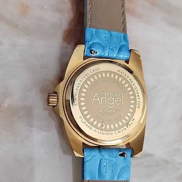 INVICTA Angel Mother of Pearl Dial White Leather Ladies Watch - Picture 3 of 16